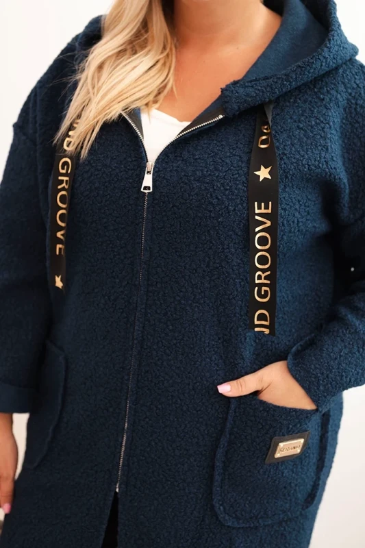 Płaszcz damski Plus Size ze sztucznego baranka z kapturem i kieszeniami ( r. 48-52)  