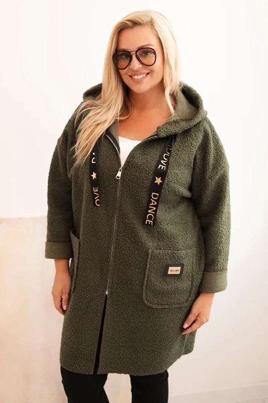 Płaszcz damski Plus Size ze sztucznego baranka z kapturem i kieszeniami ( r. 48-52)  