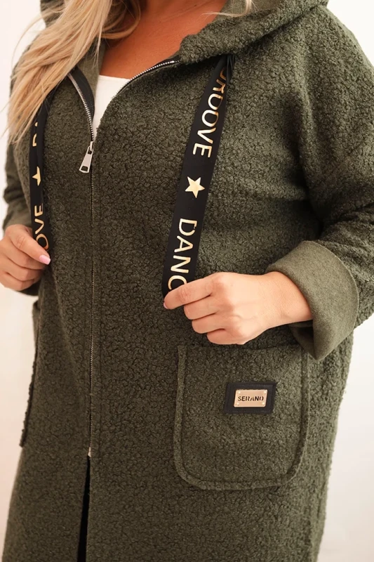 Płaszcz damski Plus Size ze sztucznego baranka z kapturem i kieszeniami ( r. 48-52)  