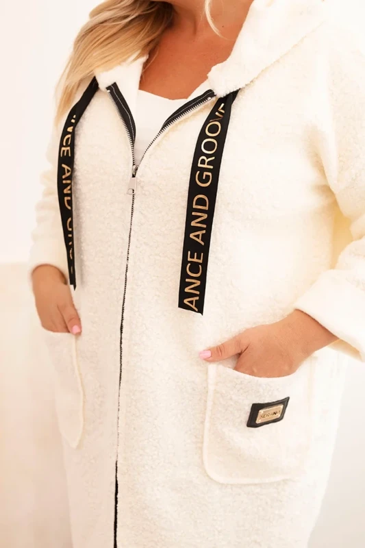 Płaszcz damski Plus Size ze sztucznego baranka z kapturem i kieszeniami ( r. 48-52) 