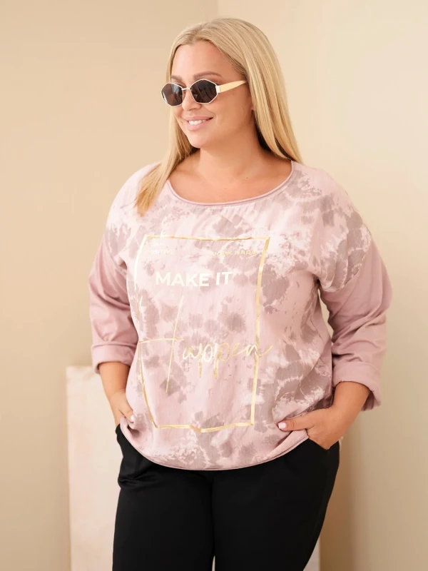 Bluzka damska Plus Size z ozdobnym nadrukiem i wiskozą(r. 46/50)