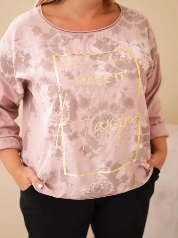 Bluzka damska Plus Size z ozdobnym nadrukiem i wiskozą(r. 46/50)