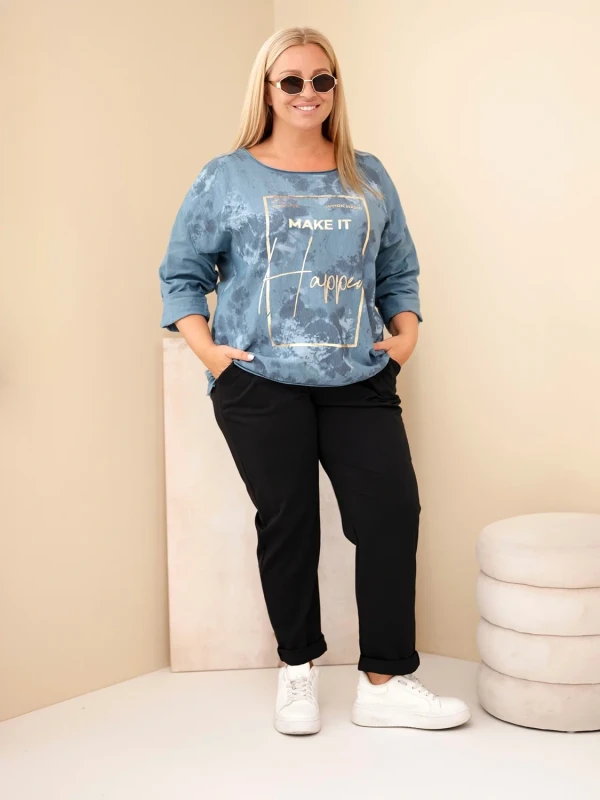 Bluzka damska Plus Size z ozdobnym nadrukiem i wiskozą(r. 46/50) 