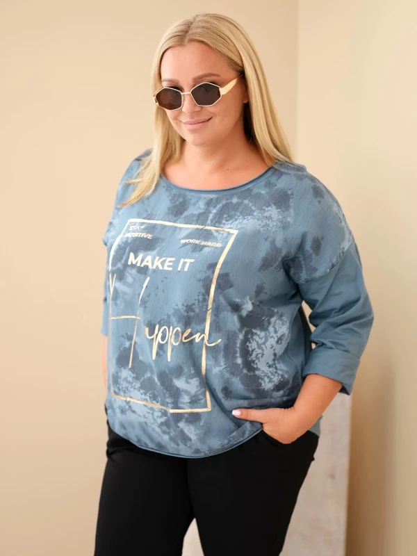 Bluzka damska Plus Size z ozdobnym nadrukiem i wiskozą(r. 46/50) 