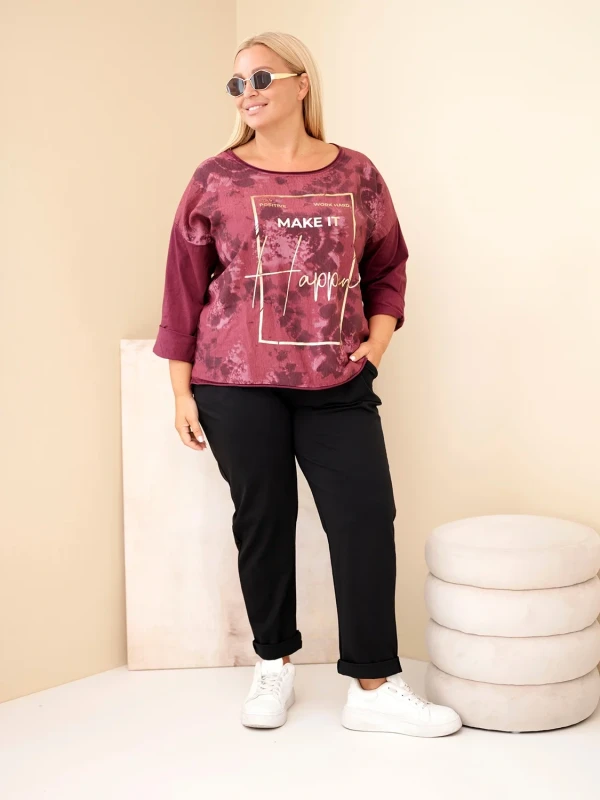 Bluzka damska Plus Size z ozdobnym nadrukiem i wiskozą(r. 46/50)  