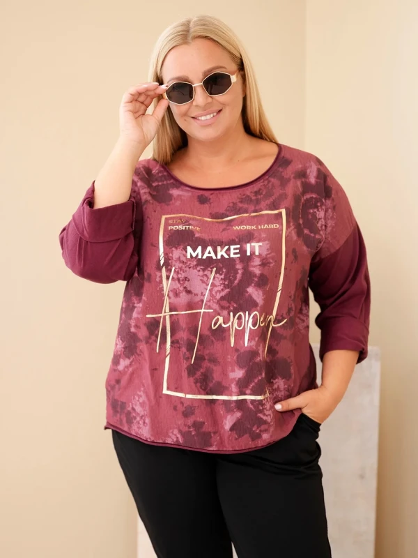 Bluzka damska Plus Size z ozdobnym nadrukiem i wiskozą(r. 46/50)  