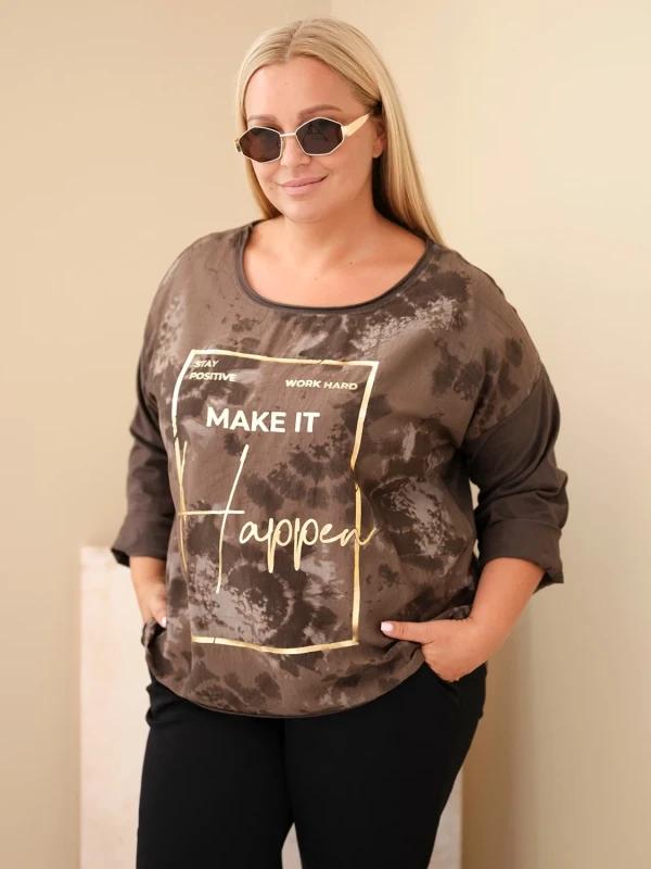 Bluzka damska Plus Size z ozdobnym nadrukiem i wiskozą(r. 46/50)   