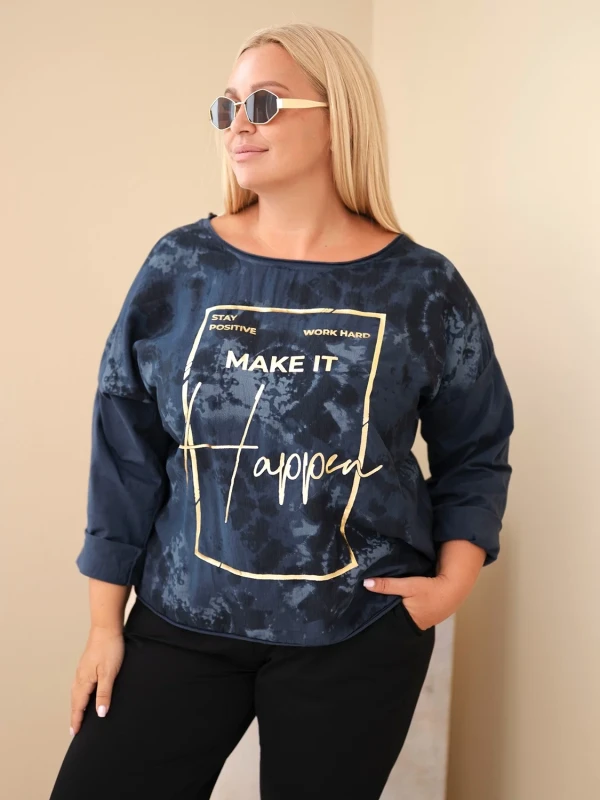 Bluzka damska Plus Size z ozdobnym nadrukiem i wiskozą(r. 46/50)    