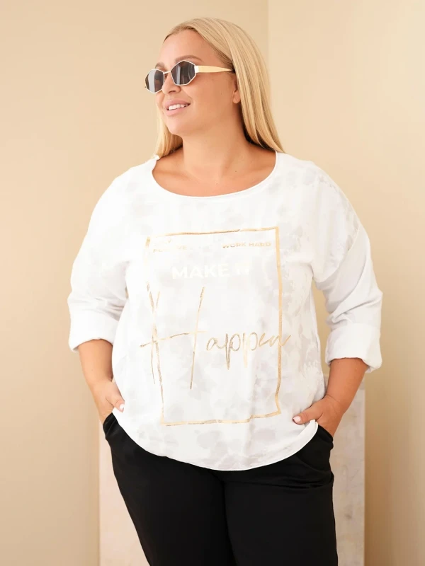 Bluzka damska Plus Size z ozdobnym nadrukiem i wiskozą(r. 46/50)     