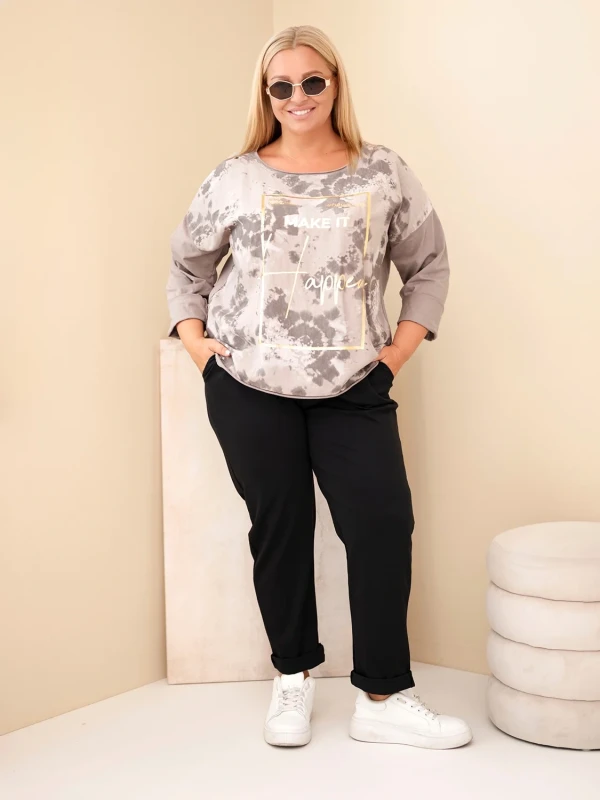 Bluzka damska Plus Size z ozdobnym nadrukiem i wiskozą(r. 46/50)      