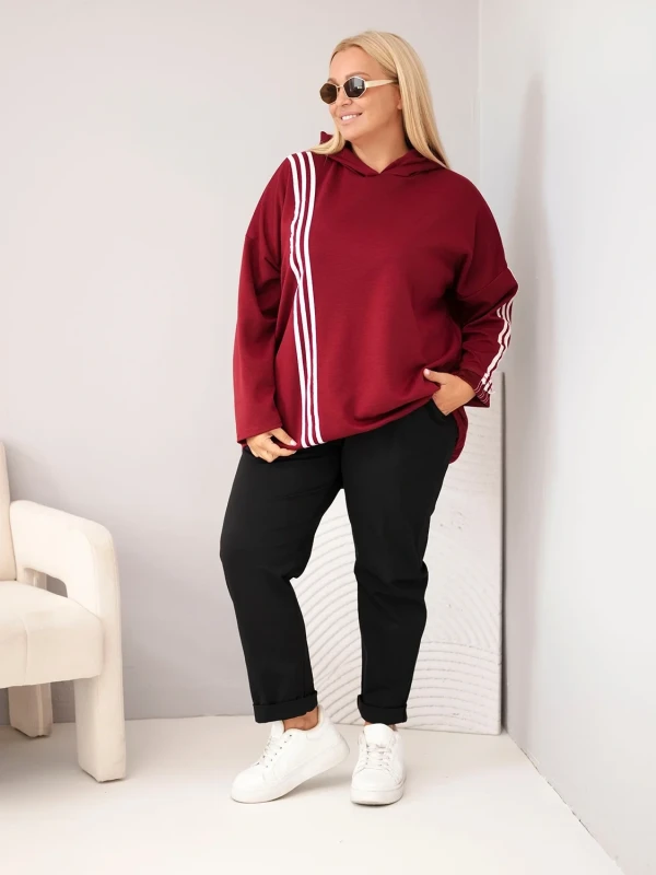 Bluza damska Plus Size z kapturem i ozdobnymi paskami -uniwersalna