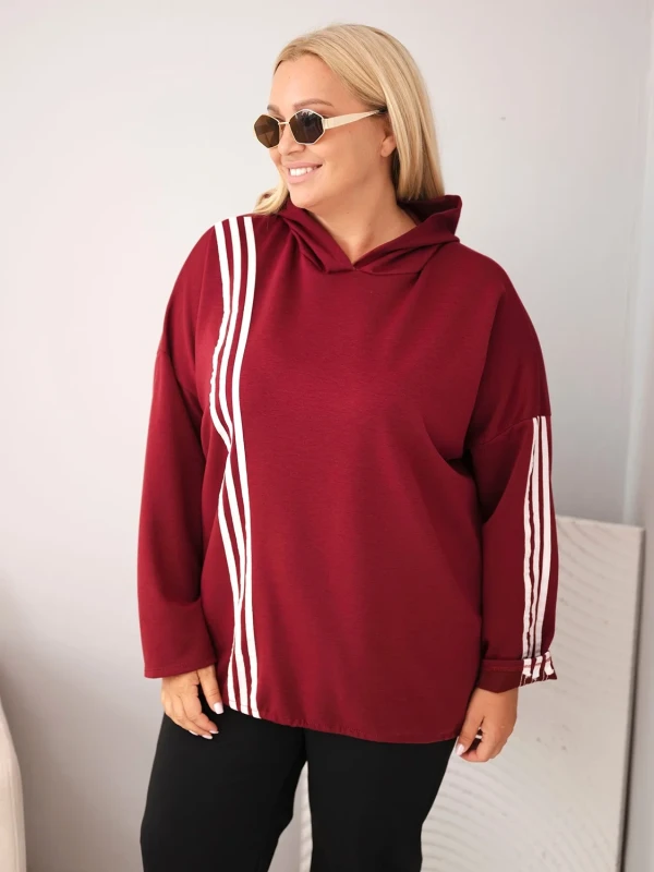Bluza damska Plus Size z kapturem i ozdobnymi paskami -uniwersalna