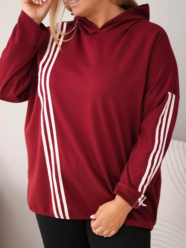 Bluza damska Plus Size z kapturem i ozdobnymi paskami -uniwersalna