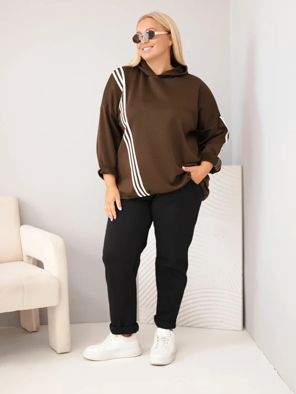 Bluza damska Plus Size z kapturem i ozdobnymi paskami -uniwersalna 