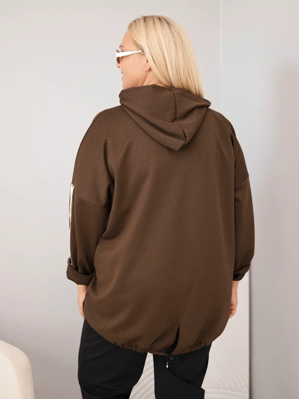 Bluza damska Plus Size z kapturem i ozdobnymi paskami -uniwersalna 