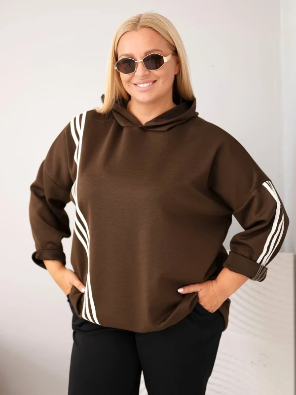 Bluza damska Plus Size z kapturem i ozdobnymi paskami -uniwersalna 