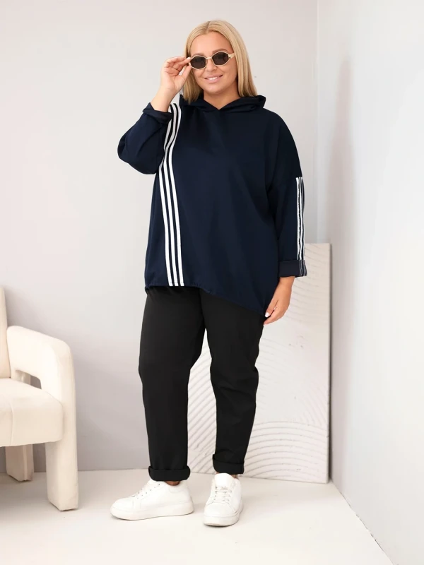 Bluza damska Plus Size z kapturem i ozdobnymi paskami -uniwersalna  