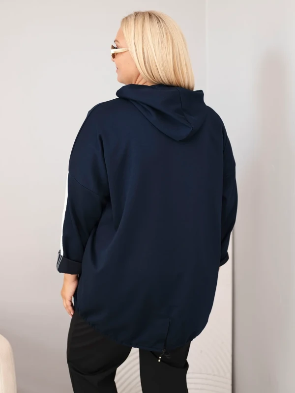 Bluza damska Plus Size z kapturem i ozdobnymi paskami -uniwersalna  