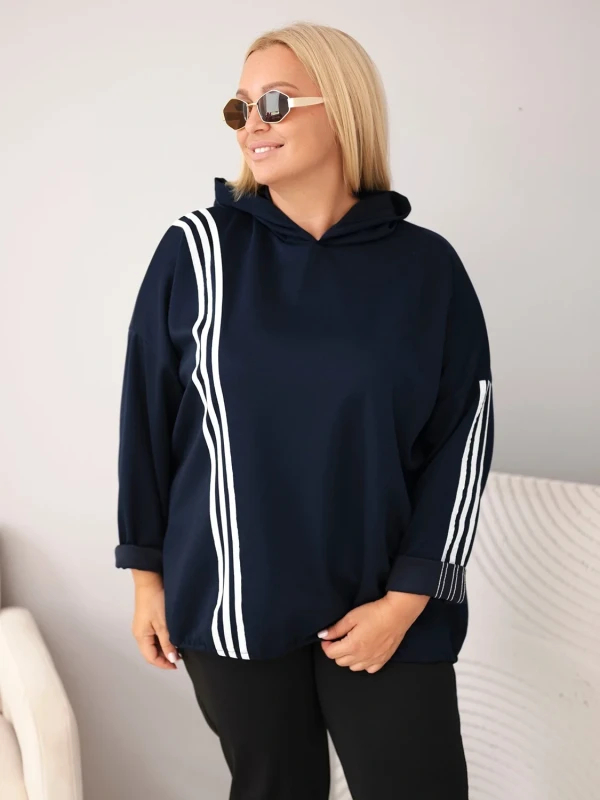 Bluza damska Plus Size z kapturem i ozdobnymi paskami -uniwersalna  