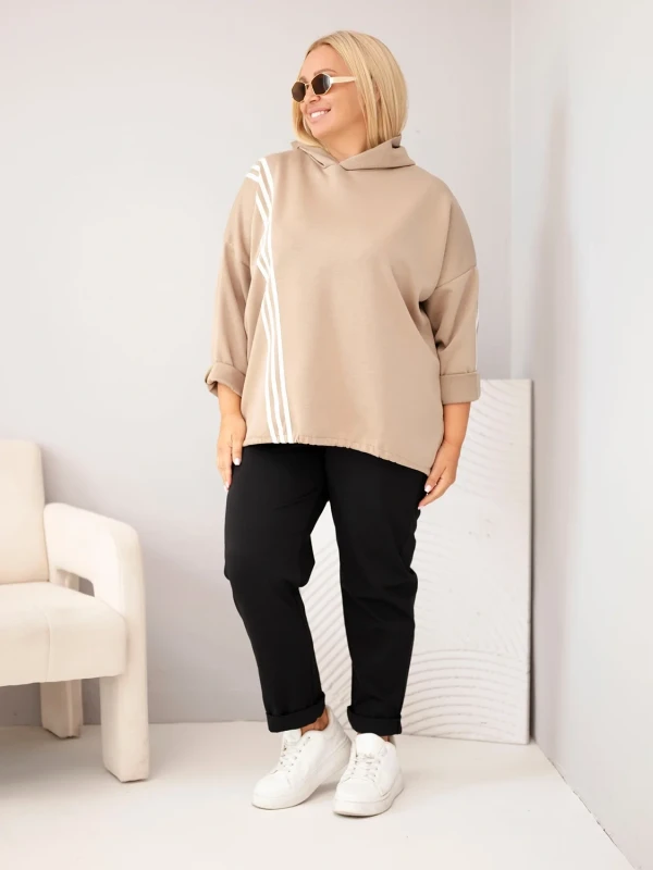 Bluza damska Plus Size z kapturem i ozdobnymi paskami -uniwersalna   