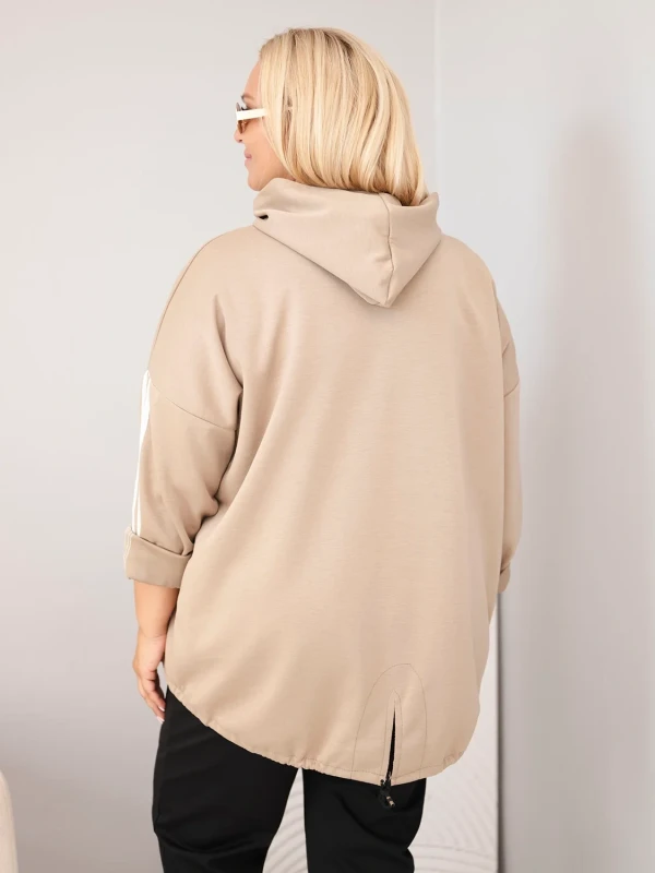Bluza damska Plus Size z kapturem i ozdobnymi paskami -uniwersalna   