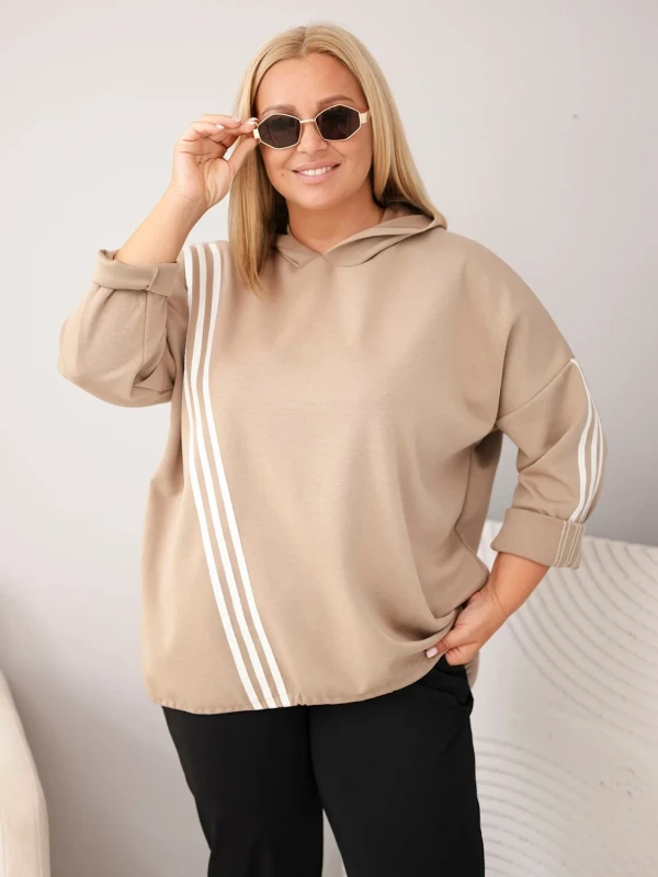 Bluza damska Plus Size z kapturem i ozdobnymi paskami -uniwersalna   