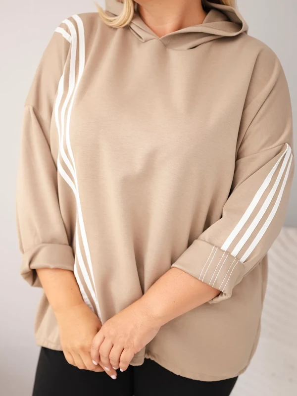 Bluza damska Plus Size z kapturem i ozdobnymi paskami -uniwersalna   