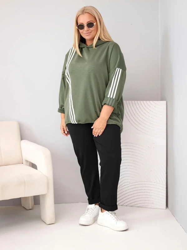 Bluza damska Plus Size z kapturem i ozdobnymi paskami -uniwersalna    