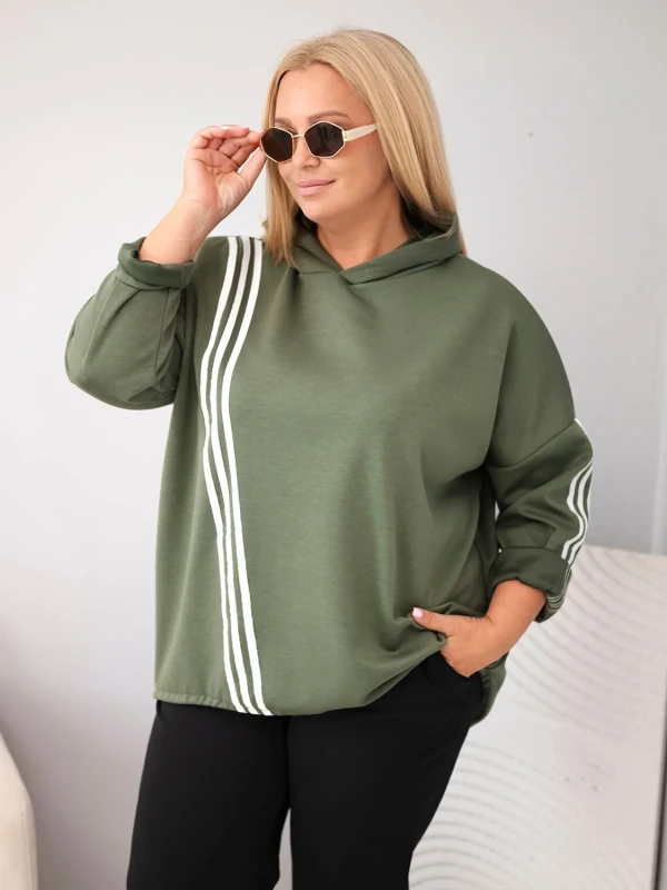 Bluza damska Plus Size z kapturem i ozdobnymi paskami -uniwersalna    