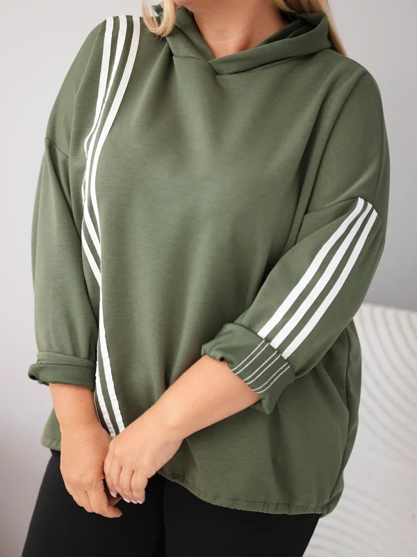 Bluza damska Plus Size z kapturem i ozdobnymi paskami -uniwersalna    