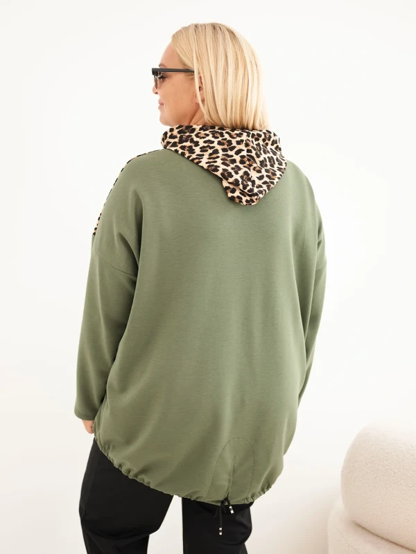Bluza damska Plus Size z kapturem i ozdobnymi wstawkami (r.50-56) 