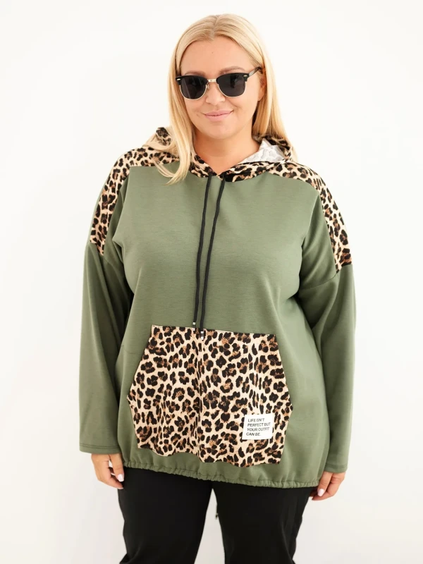 Bluza damska Plus Size z kapturem i ozdobnymi wstawkami (r.50-56) 