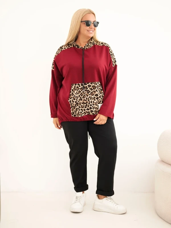Bluza damska Plus Size z kapturem i ozdobnymi wstawkami (r.50-56)    