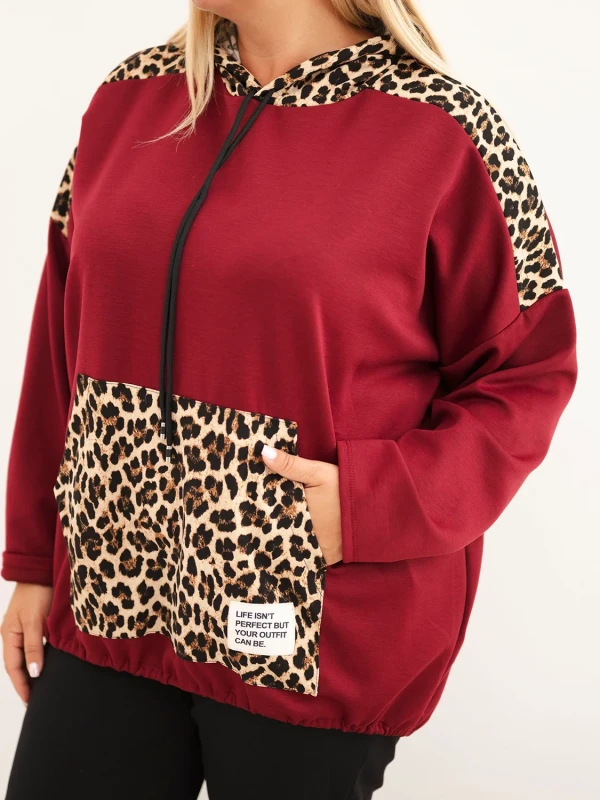 Bluza damska Plus Size z kapturem i ozdobnymi wstawkami (r.50-56)    
