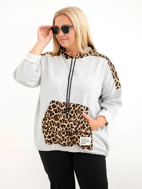 Bluza damska Plus Size z kapturem i ozdobnymi wstawkami (r.50-56)     