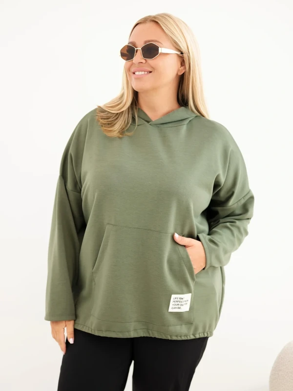 Bluza damska Plus Size oversize z kapturem i kieszenią kangurką (r.50-56)      