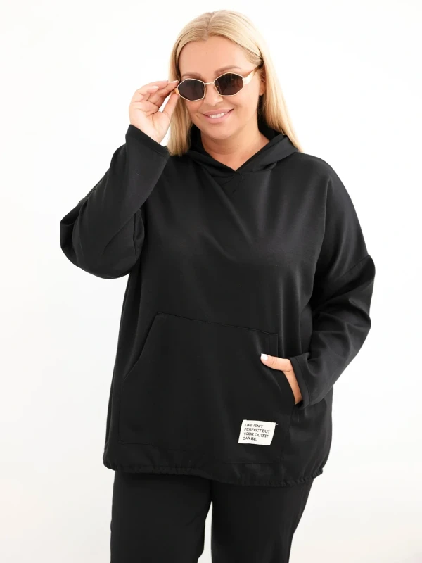 Bluza damska Plus Size oversize z kapturem i kieszenią kangurką (r.50-56)        