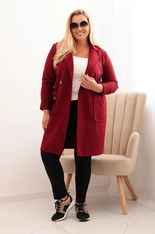 Płaszcz damski elegancki Plus Size z kołnierzem i dużymi kieszeniami (r.44-48)