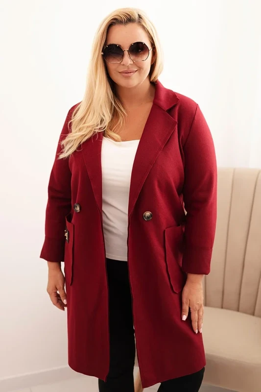 Płaszcz damski elegancki Plus Size z kołnierzem i dużymi kieszeniami (r.44-48)
