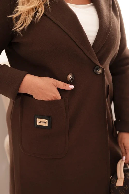 Płaszcz damski elegancki Plus Size z kołnierzem i dużymi kieszeniami (r.44-48)