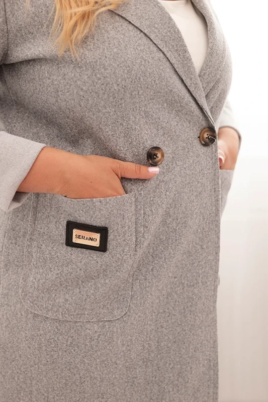 Płaszcz damski elegancki Plus Size z kołnierzem i dużymi kieszeniami (r.44-48)