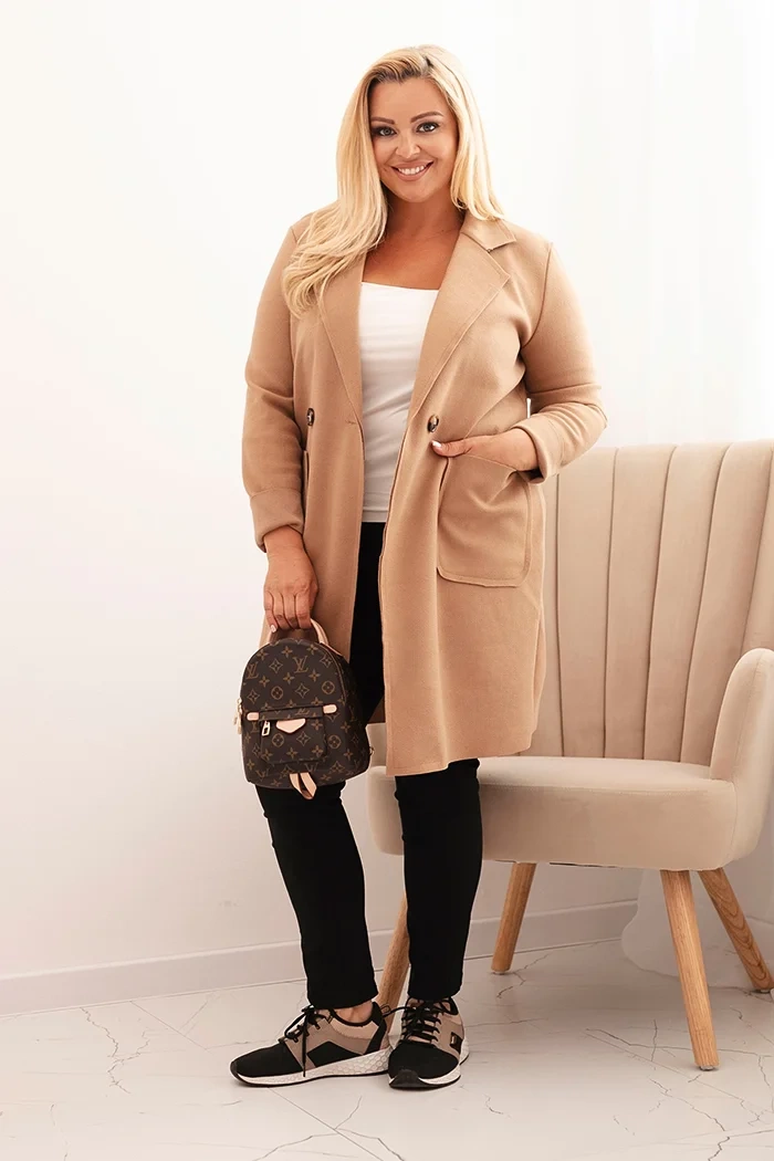 Płaszcz damski elegancki Plus Size z kołnierzem i dużymi kieszeniami (r.44-48)