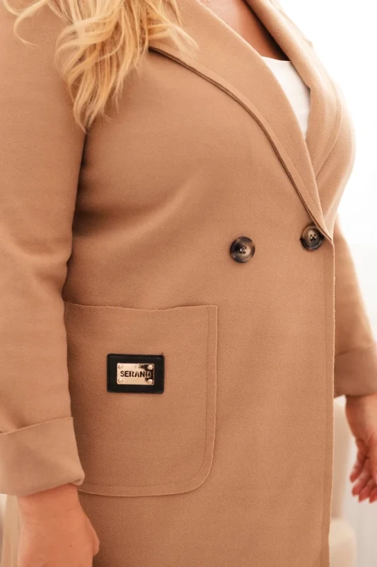 Płaszcz damski elegancki Plus Size z kołnierzem i dużymi kieszeniami (r.44-48)