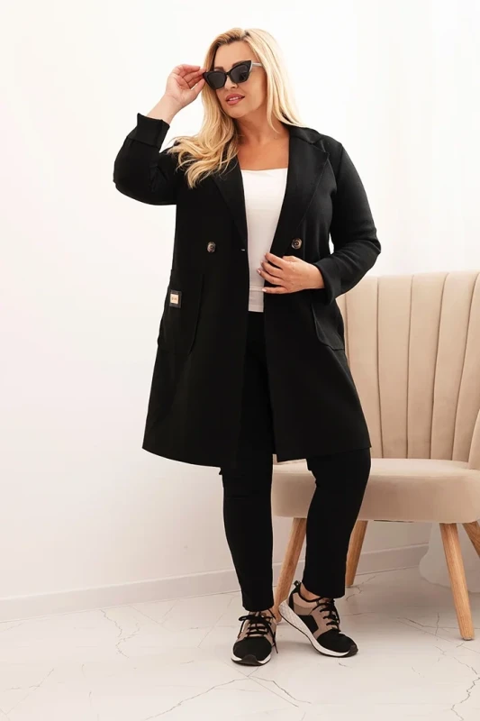 Płaszcz damski elegancki Plus Size z kołnierzem i dużymi kieszeniami (r.44-48)