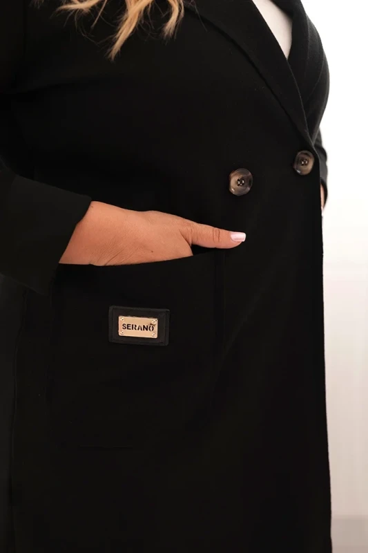 Płaszcz damski elegancki Plus Size z kołnierzem i dużymi kieszeniami (r.44-48)