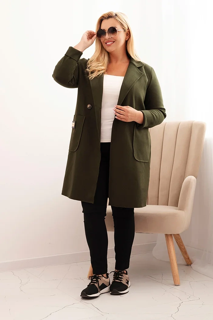 Płaszcz damski elegancki Plus Size z kołnierzem i dużymi kieszeniami (r.44-48)