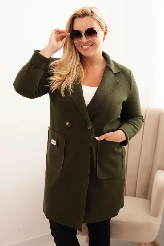 Płaszcz damski elegancki Plus Size z kołnierzem i dużymi kieszeniami (r.44-48)