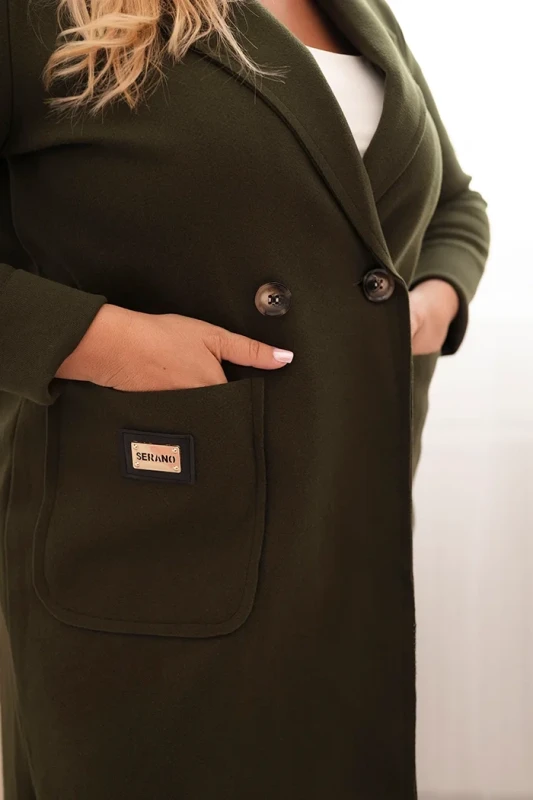 Płaszcz damski elegancki Plus Size z kołnierzem i dużymi kieszeniami (r.44-48)
