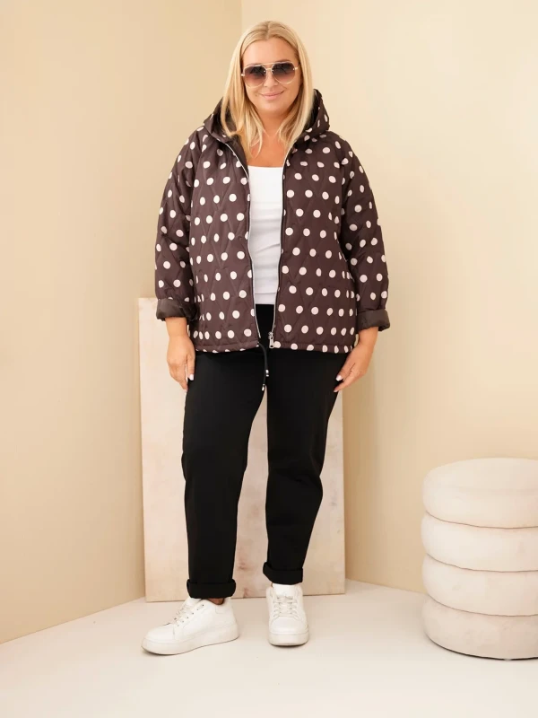Kurtka damska Plus Size w grochy z kapturem (r.46/50)