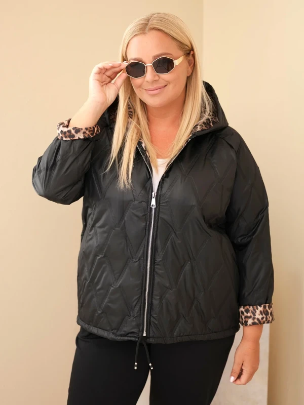 Kurtka damska Plus Size z kapturem i ozdobnym wykończeniem (r.46/50)   